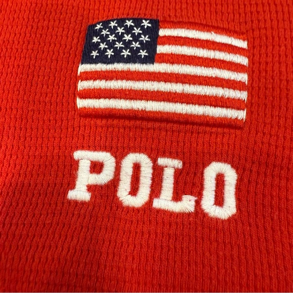 Polo Ralph Lauren Waffle Knit Shirt Mens Sz XL USA flag Red Long Sleeve - Picture 2 of 8